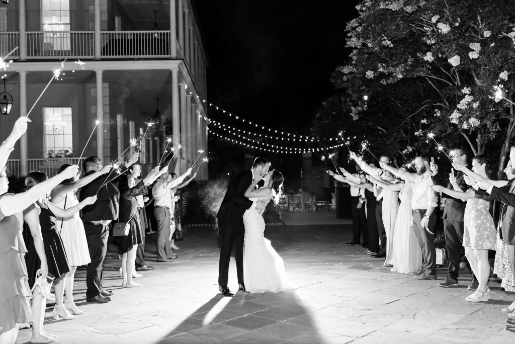 black and white sparkler wedding grand exit