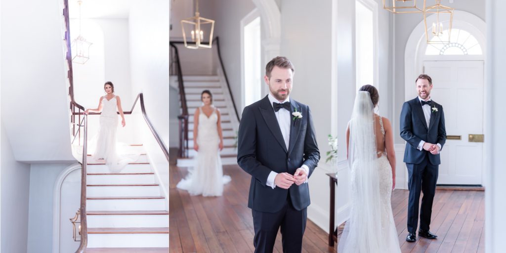 First look between groom and bride inside Gadsden House