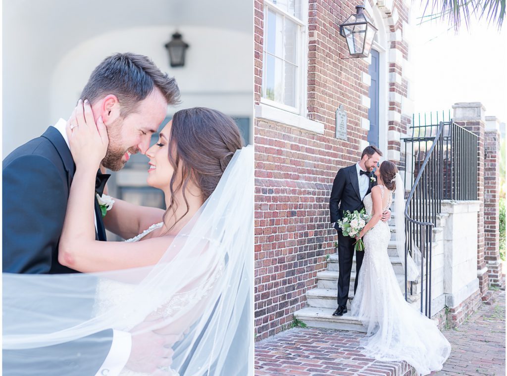couple on front steps at The Gadsden House in Charleston