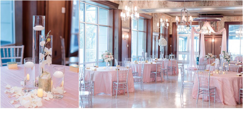 Interior photos of wedding reception at Harborside East