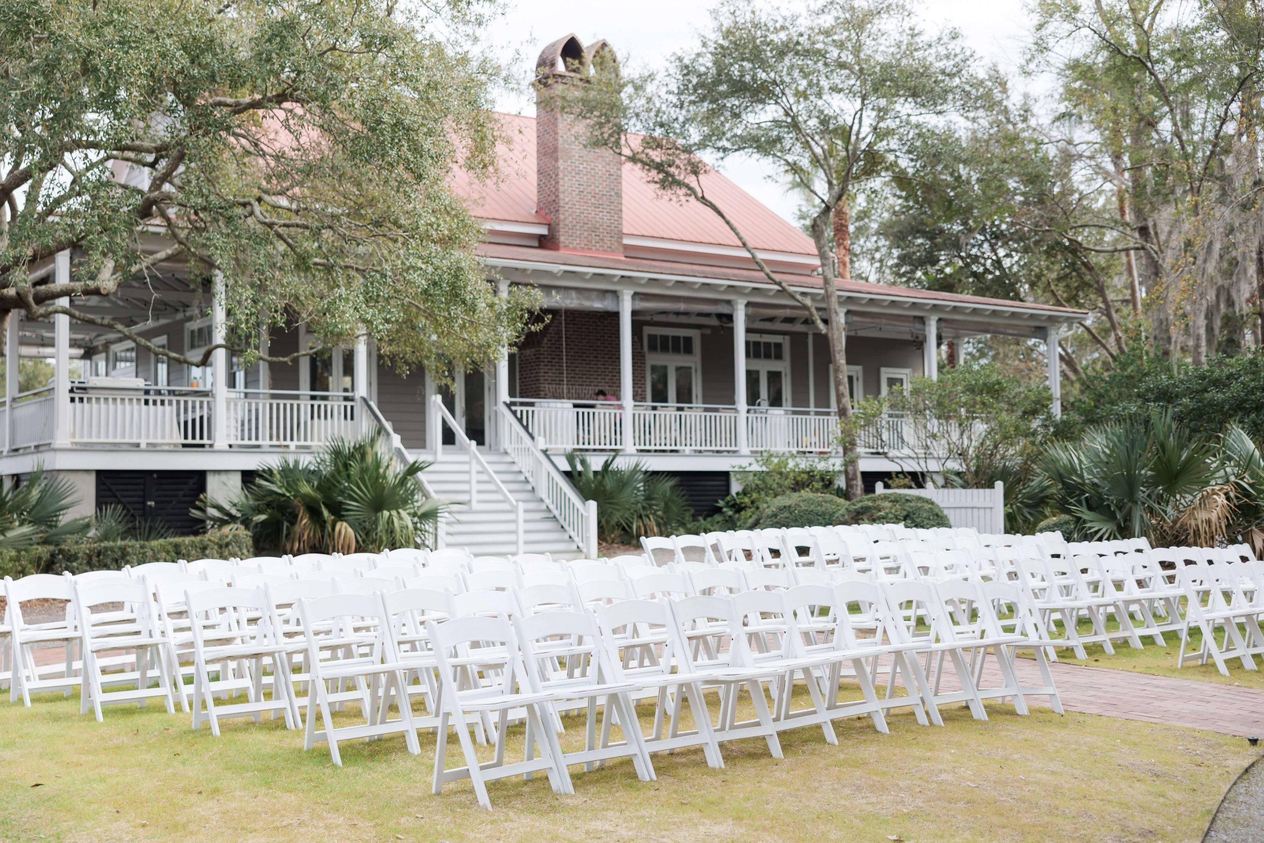 Outside Wedding ceremony Set up at Creek Club at I'on Wedding Venues Mount Pleasant SC