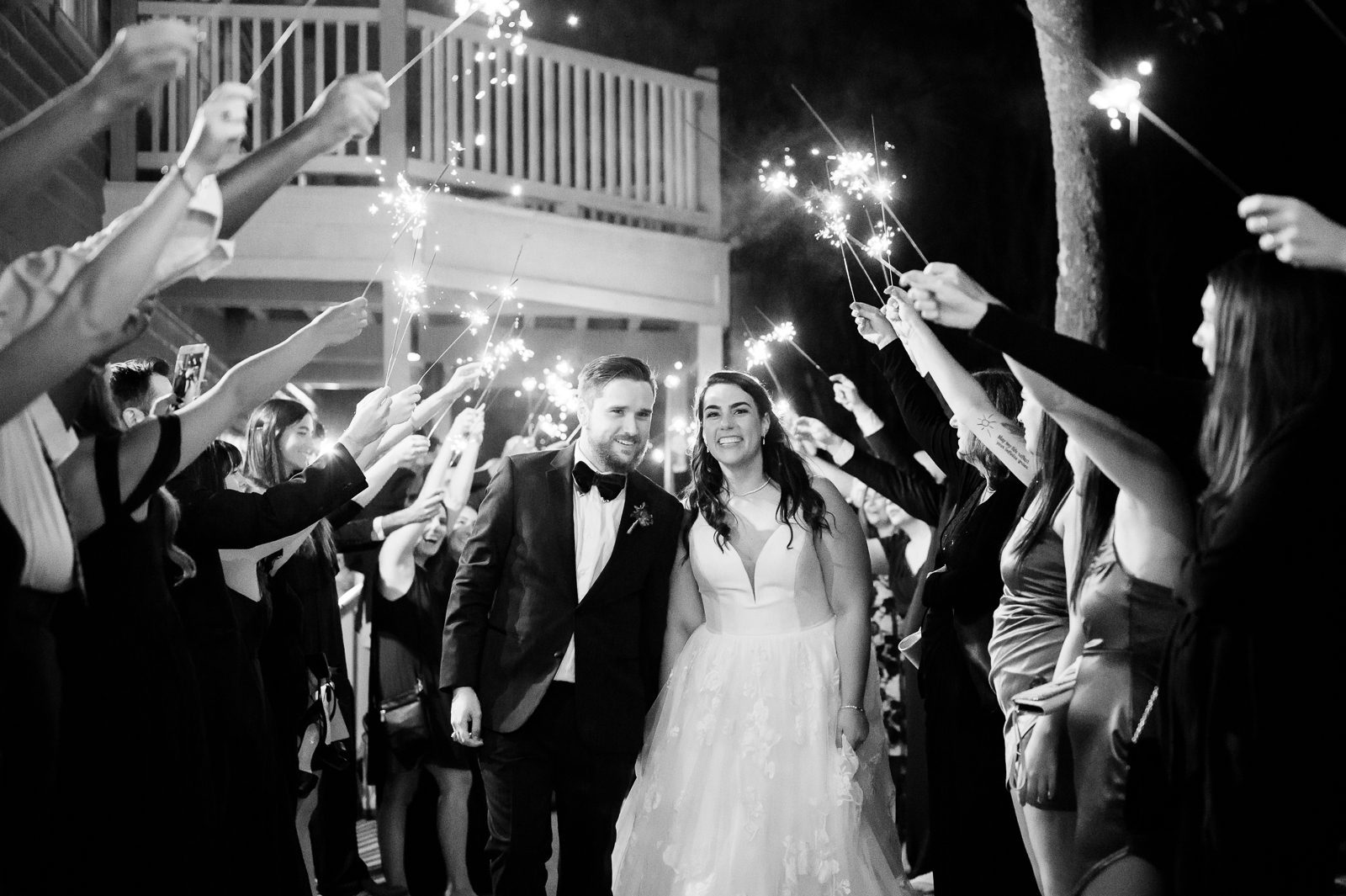 black and white wedding sparkler exit