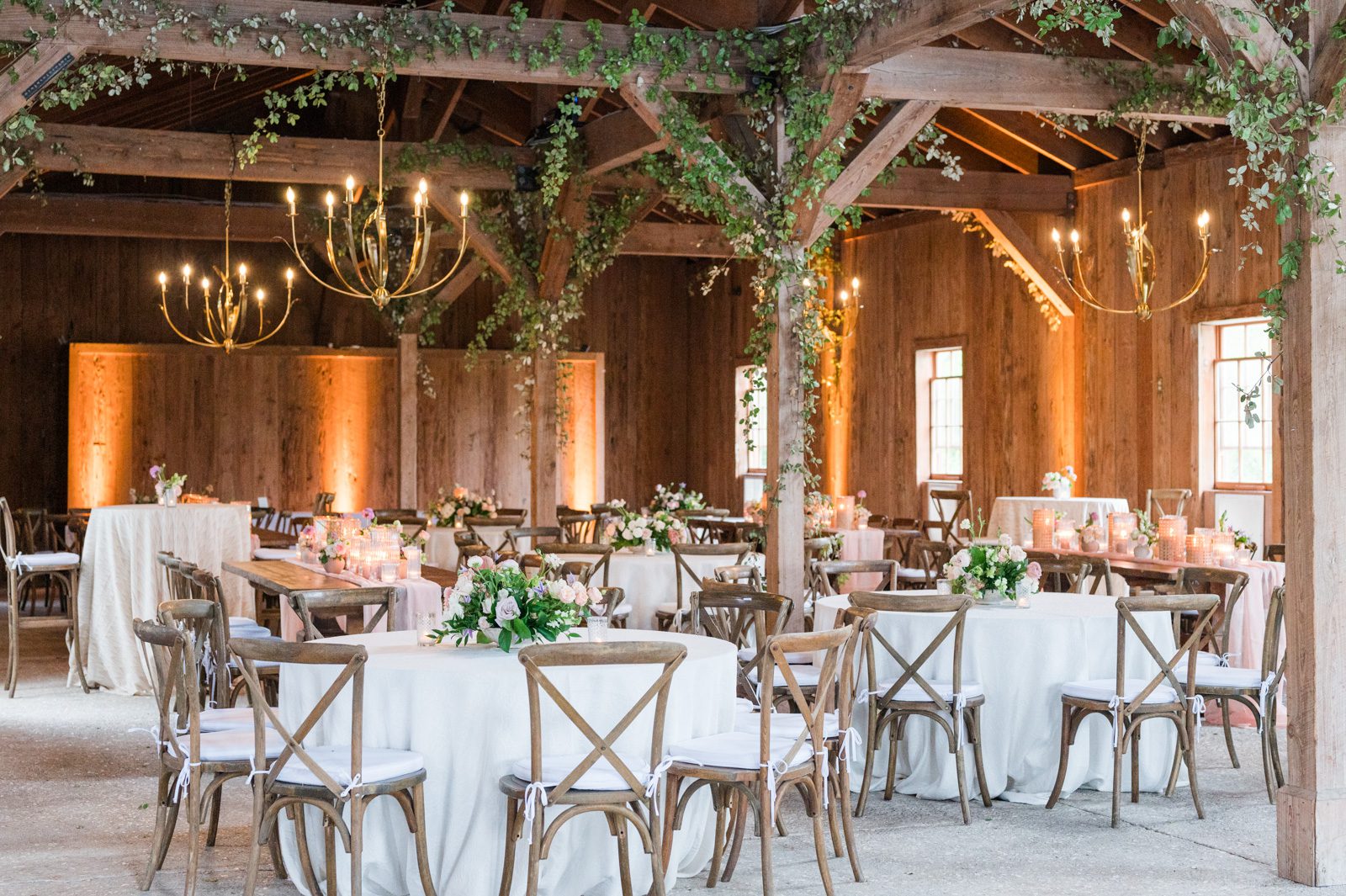 Interior of Boone Hall Cotton Dock decorated for wedding