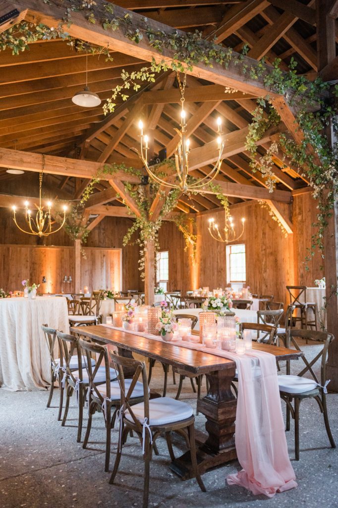 Interior of Cotton Dock with long family table for wedding