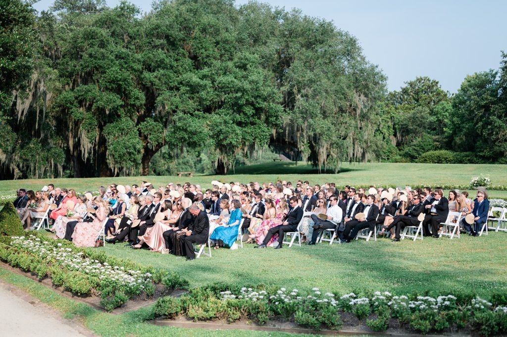 overview of wedding guests seated at wedding ceremony
