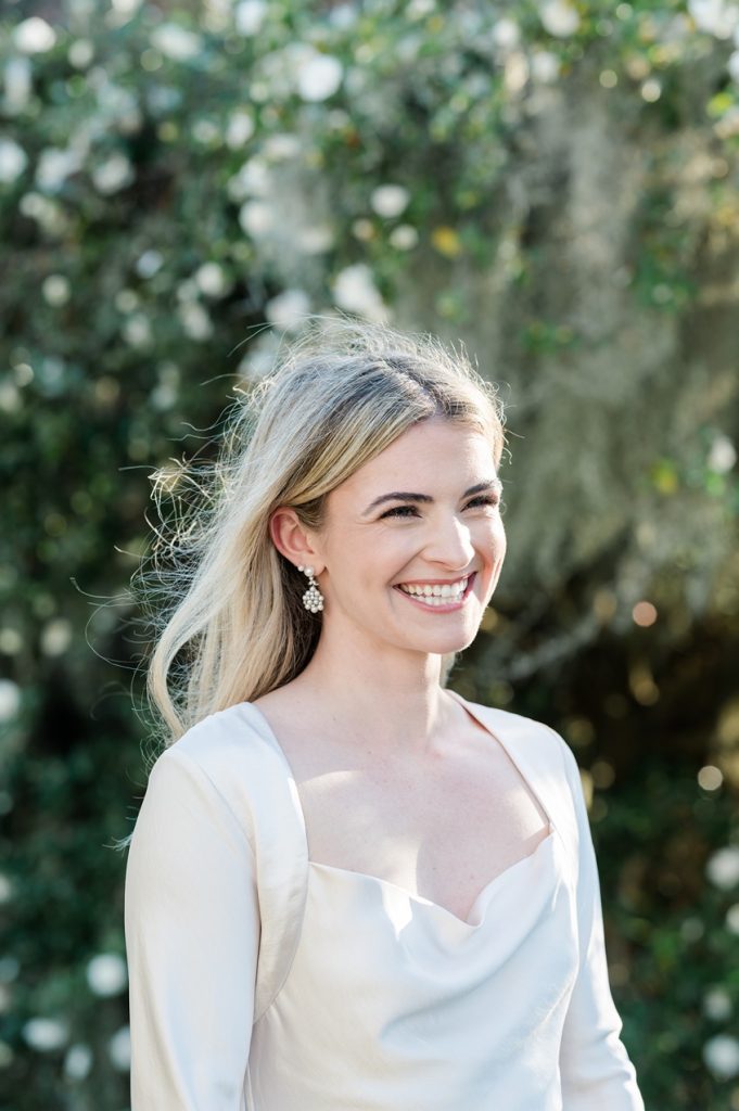 bride smiling off camera