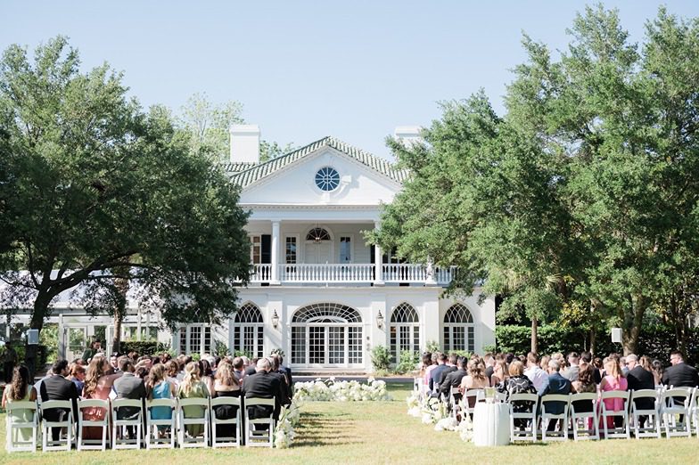 Lowndes Grove wedding ceremony overlooking the historic house