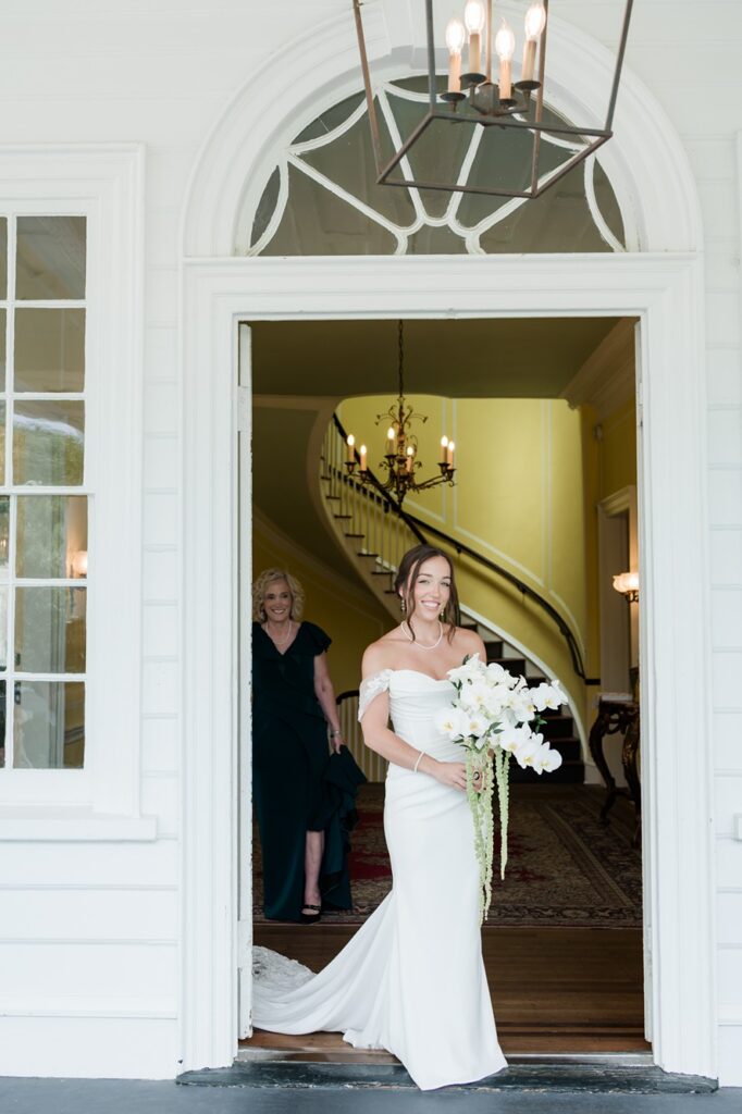 bridal portrait on top balcony at Lowndes Grove venue