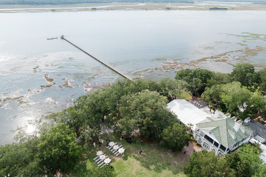 Drone photo of Lowndes Grove wedding venue in Charleston, SC